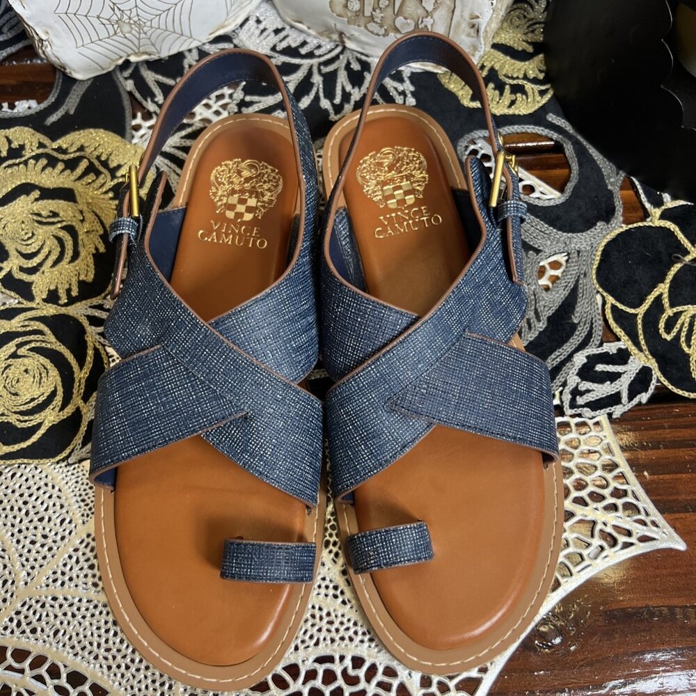 Vince Camuto Leather Adjustable Crossband Sandals Ciela Blue Shoes size 9 - Picture 2 of 7